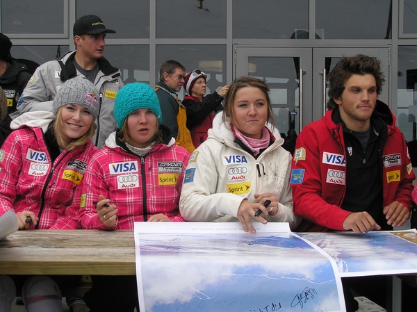  Lyndsey Vonn pictured with other Winter Games athletes poster signing at Coronet Peak last year